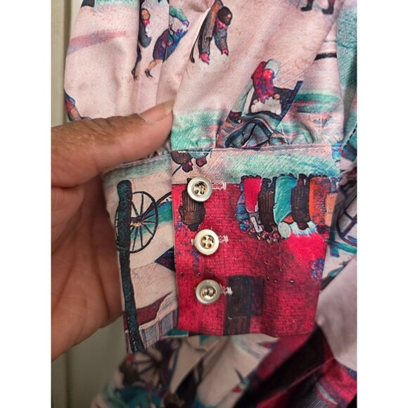 Button-Up Grama Core Plus Size Long-Sleeve Dress Country Winter Scene Print Ple - Picture 11 of 12